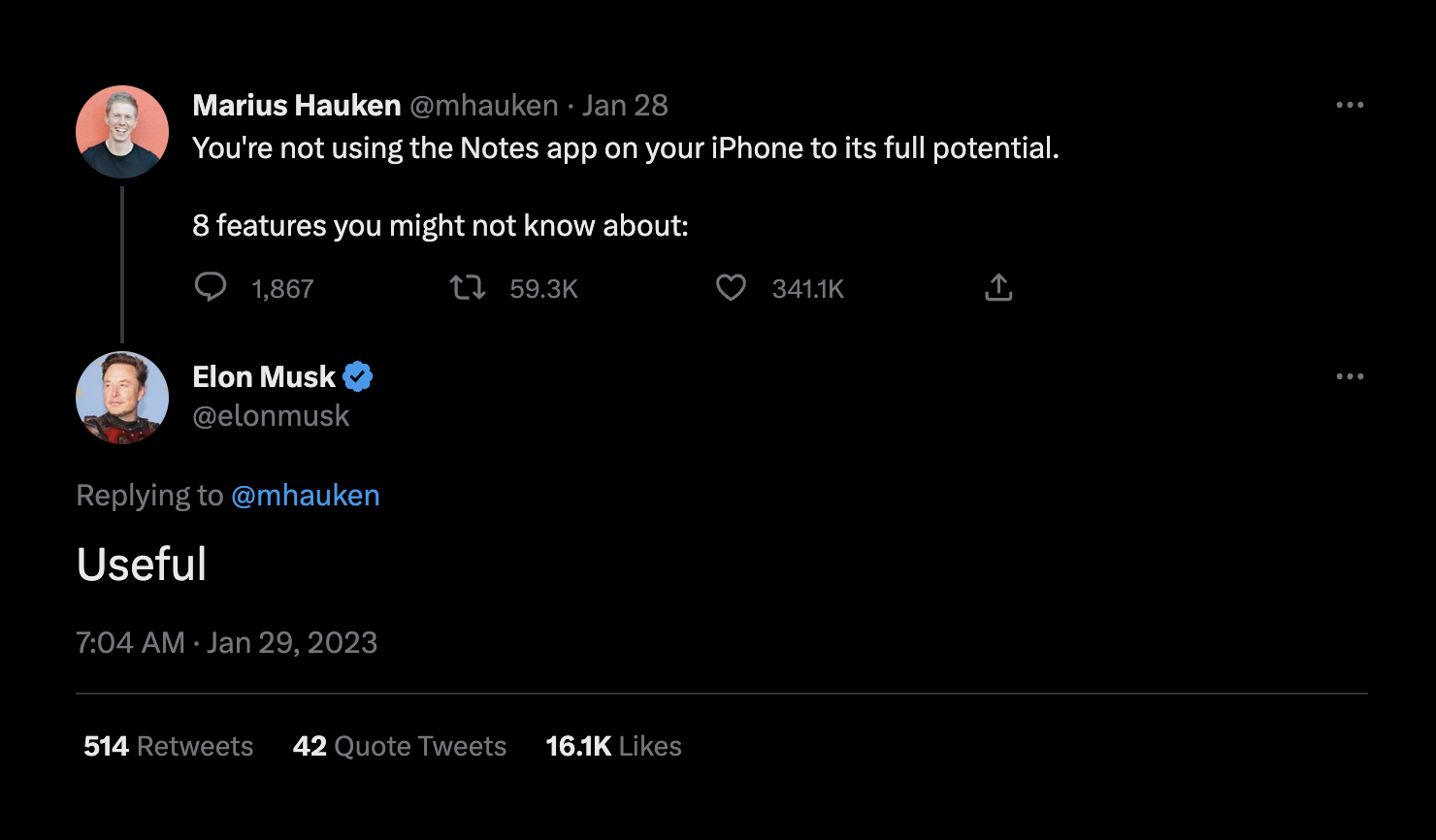 Elon musk replied: Useful