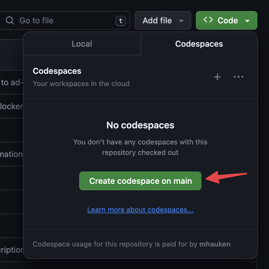 Create new codespace